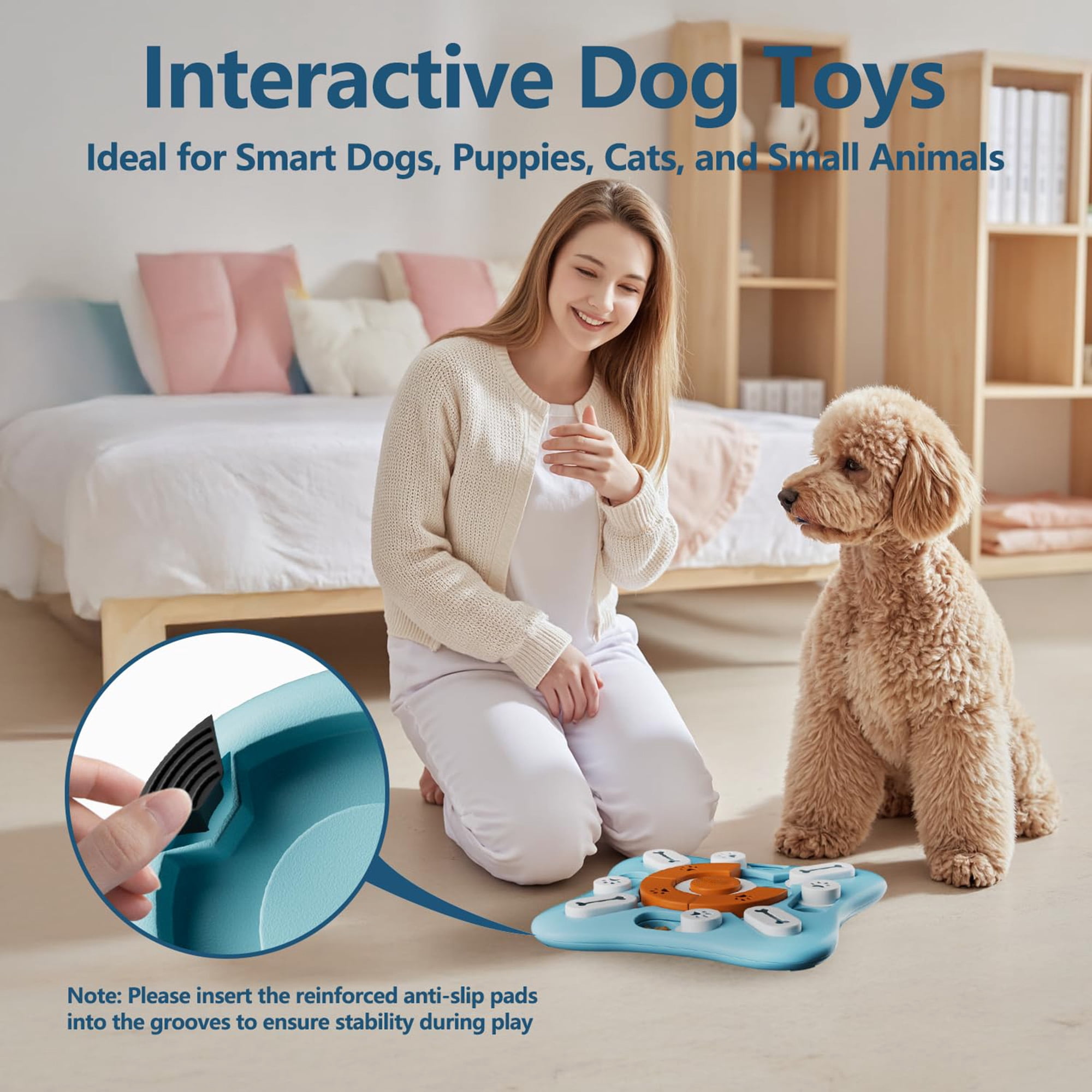 Interactie Dog Puzzle Toy for IQ Training, Mental Stimulation, Slow Feeding Fun, Enrichment Actiity with Squeaker, Sliding Treat Dispenser, Durable PP Material for Small Medium Large Dogs, Blue