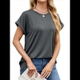 thumbnail image 2 of Camisetas Casuales Holgadas para Mujer, Camisetas de Verano de Corta con Cuello Redondo y Modernas Gris Oscuro L, 2 of 10
