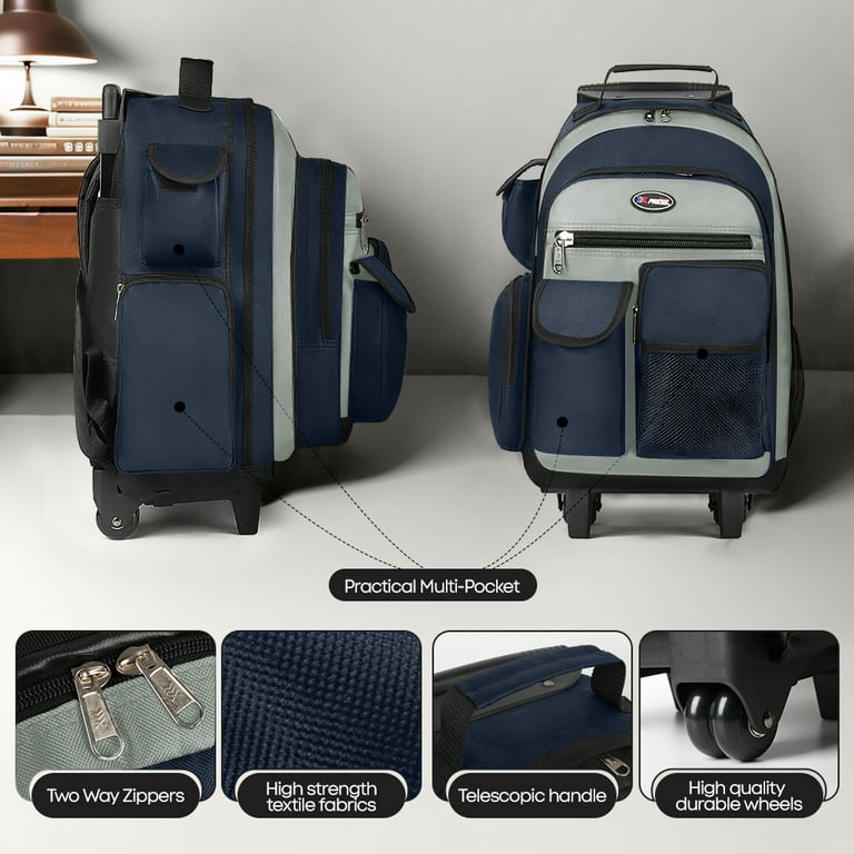 2pole-handle laptop backpack with large wheels backpack-style WMHYLYH Waterproof Rolling for Women and Men, Backpack for Adults, Carry on Backpack with Wheels for Travel and Business Commuter (Black, 22inch) ideal for seamless travel and work. MATEIN Roller Backpack, 17 Inch