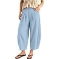thumbnail image 5 of TEAJOPSUU Women's Ankle Pants High Waist Cropped Barrel Pants Pleated Front Button Closure Side Pockets Casual Trousers for Everyday Vacation Light Blue, 5 of 7