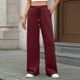 thumbnail image 2 of Women's Casual Pants High Waist Elastic Waistband Wide Leg Pants With Drawstring Pockets Comfortable Daily Wear Pure Color Long Trousers, 2 of 8