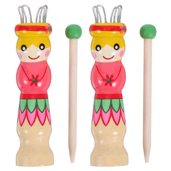 2 Sets of Hand-painted Wooden Knitting Tools with Colorful Patterns - Hand Tool for Crafting