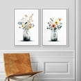 thumbnail image 3 of Framed Canvas Print Wall Art Set of 2 Whimsical Floral Mason Jar Botanical Minimalist Modern Art for Living Room, Bedroom, Office - 16"x24"x2 WHITE, 3 of 7