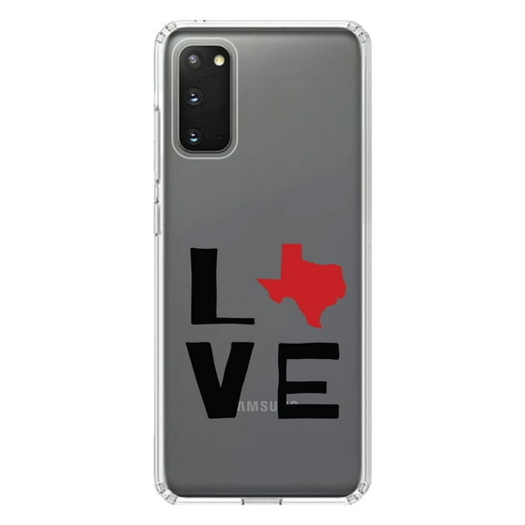 DistinctInk Clear Shockproof Hybrid Case for Galaxy S20 / S20 5G (6.2" Screen) - TPU Bumper Acrylic Back Tempered Glass Screen Protector - Texas - Love Black & Red