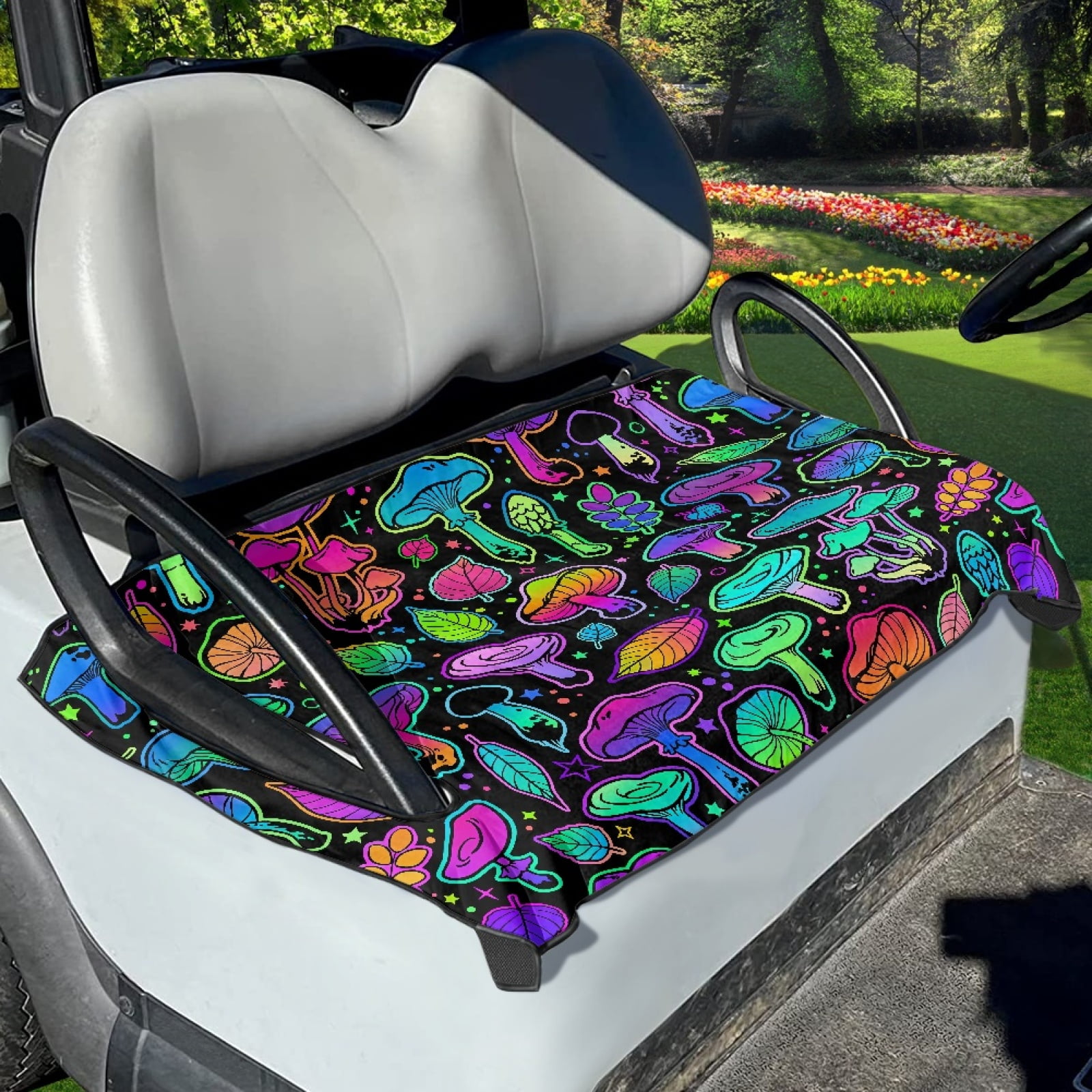 Xoenoiee Trippy Mushroom Pattern Golf Cart Seat Covers, Universal Golf