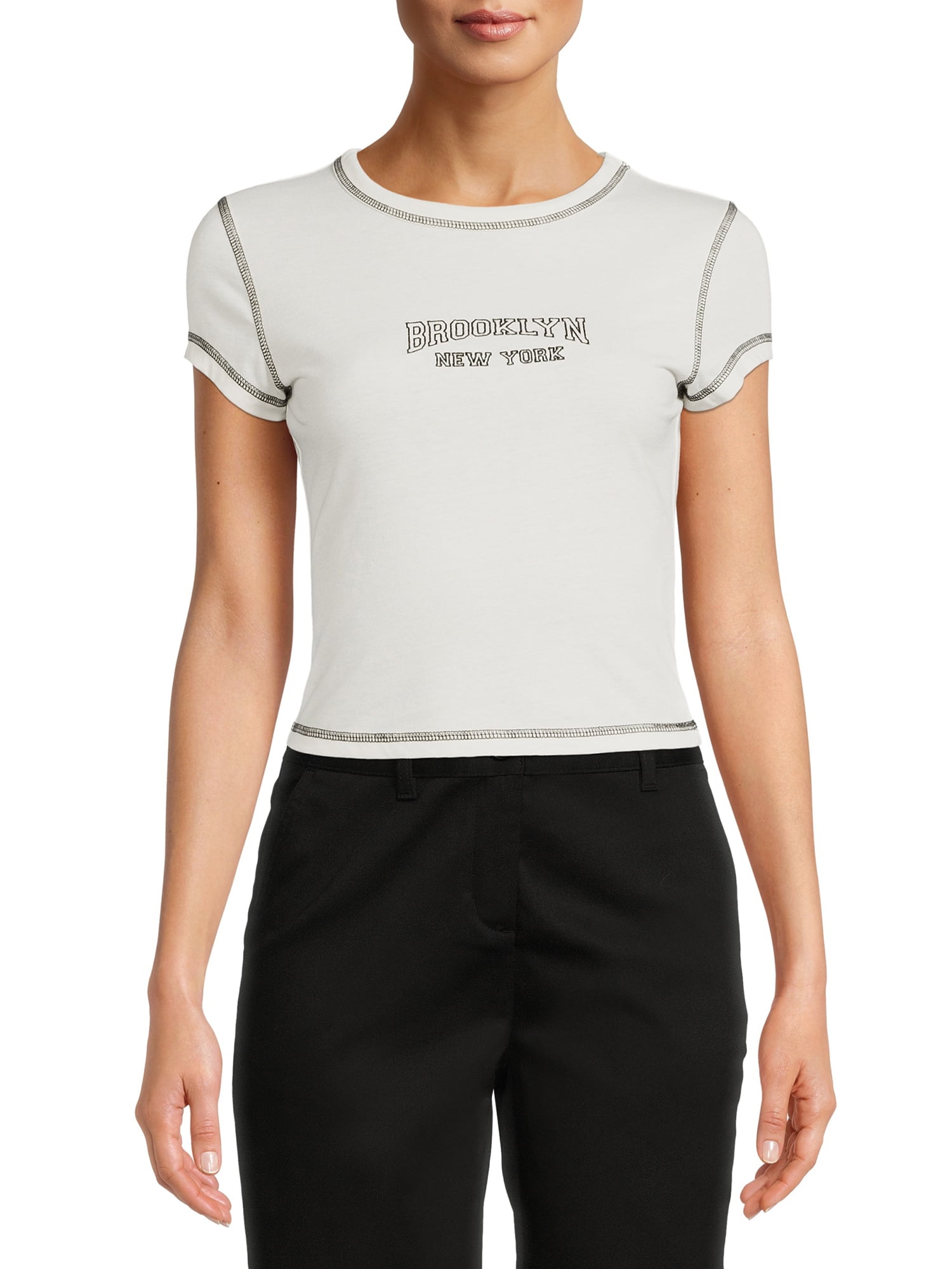 Liv & Lottie Juniors' Contrast Stitch Graphic Baby Tee