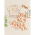thumbnail image 5 of Bslissey Toddler Baby Girls 3Pcs Summer Outfits Short Sleeve Letter Print Tasseled T-shirt + Butterfly Print Flare Pants + Headband 6M-3T Infant Cute Long Pants Sets, 5 of 9