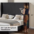 thumbnail image 7 of VanAcc King Size 61" Corduroy Upholstered Bed Frame with Vertical Stripe Wingback Headboard/Black, 7 of 7