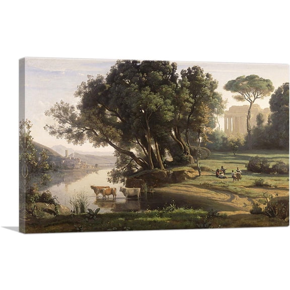 ARTCANVAS Italian Landscape 1835 Canvas Art Print by Jean-Baptiste-Camille Corot - Size: 12" x 8" (0.75" Deep)