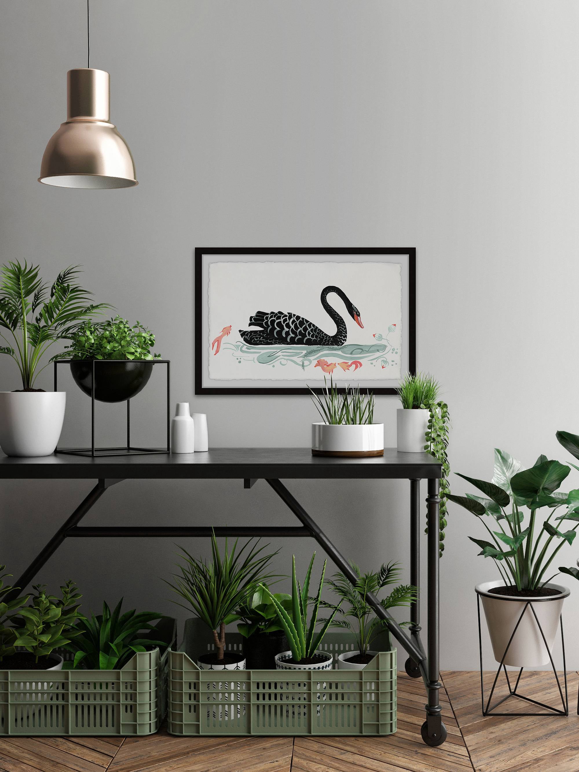 Marmont Hill Black Swan And Kois Framed Wall Art, 45.00" x 1.50"