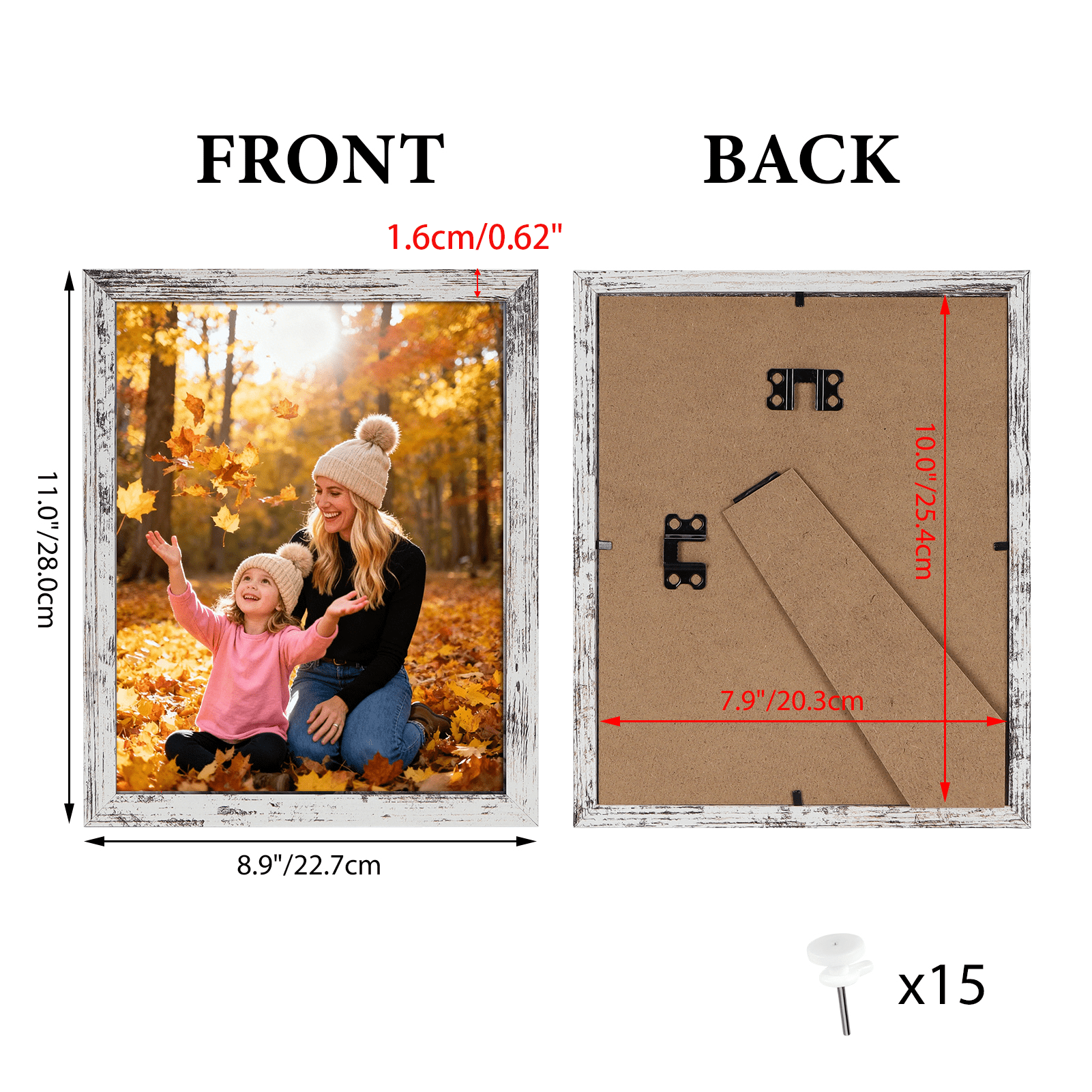 8x10 Picture Frames Set of 15, Farmhouse Wood Photo Frame 8 by 10 for Wall or Tabletop Display, Distressed White
