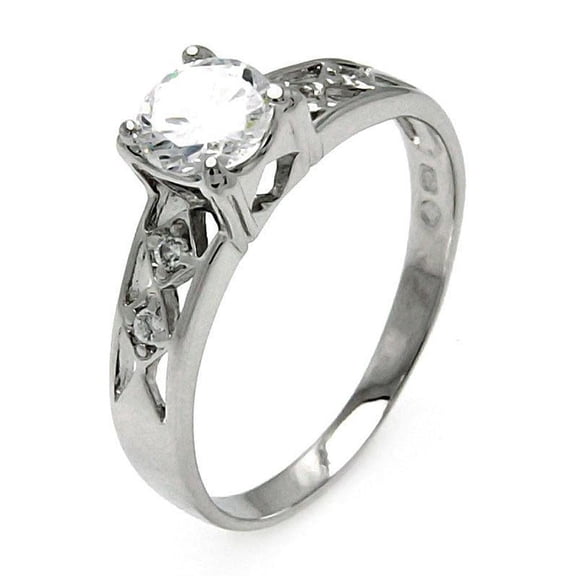 Sterling Silver 925 Rhodium Plated Clear CZ Diamond-Shaped Bridal Ring White Female Size 5