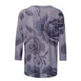 thumbnail image 5 of Craaazy T-Shirts Graphiques pour Femmes Grande Taille Coupe Ample Couleur Unie Col Rond Décontracté Manches 3/4 T-shirt à Imprimé Floral pour Hauts de Printemps pour Femmes, Hauts d'Été pour Femmes, 5 of 5