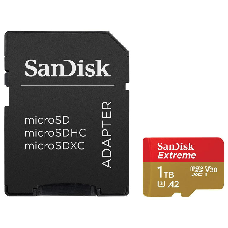 SanDisk Extreme 1 TB microSDXC Memory Card + SD Adapter with A2 App  Performance + Rescue Pro Deluxe, Up to 160 MB/s, Class 10, UHS-I, U3, V30 :  : Informatique