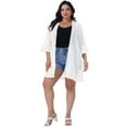 thumbnail image 3 of DARING DIVA Plus Size Half Sleeve Shrugs Open Front Chiffon Tops 1X White, 3 of 6