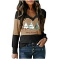 thumbnail image 2 of Abomasnow Plus Size Christmas Shirts for Women Merry Christmas Tree Print T-Shirt Long Sleeve Color Splicing Tops(S-5X), 2 of 3