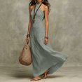 thumbnail image 5 of Women Halter Neck Sleeveless Bodycon Maxi Dress, Solid Color Slim Fit Ruched Long Slip Dress, Elegant Evening Gown Gray L(L), 5 of 5