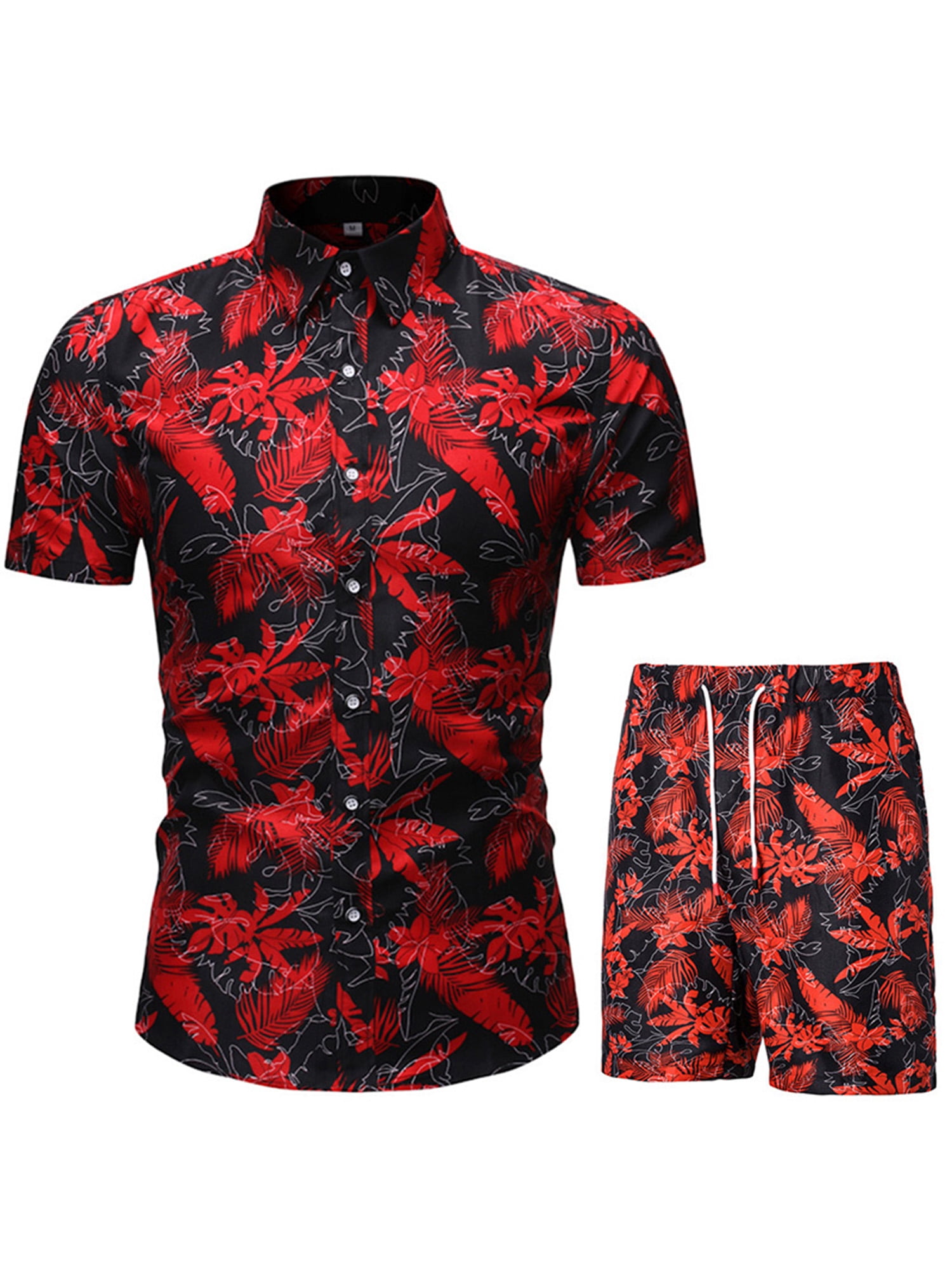 Summer Short Sleeve Men Hawaiian Shirt Slim Fit Button Down Beach Shirts Holiday Party Casual Shirt 
