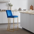 thumbnail image 3 of BELLEZE 30" Seat Height Bar Stools Upholstered Velvet Mid Back Barstool with Gold Metal Leg [Set of 1]- Hutton (Blue), 3 of 7