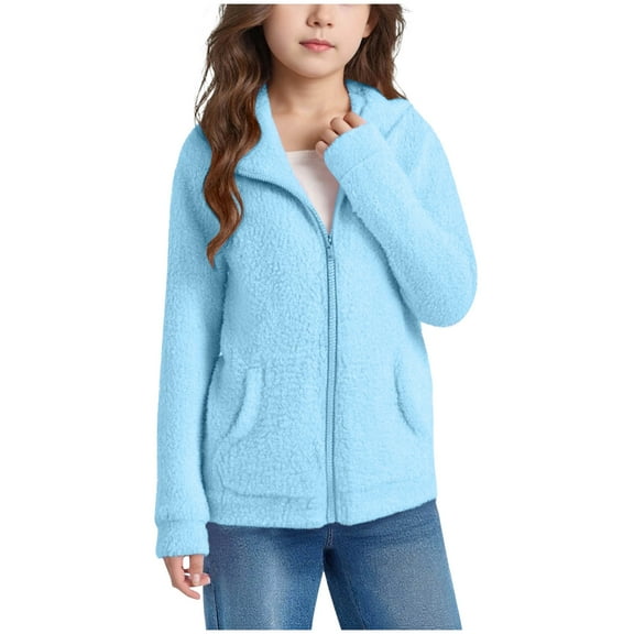 HCNTES Girls Zip Up Fleece Hoodie Jacket Cute Trendy Full Zip Sweatshirt Outwear Warm Winter Coat with Pockets 5 14 Years,Sizes 11-12 Years