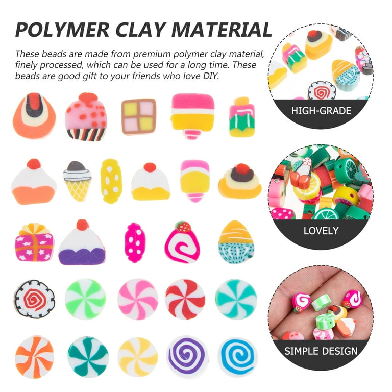 200 Pcs Polymer Clay Bead Charms Jewelry Necklace Flower Bracelet Heart Beads Lollipop Candy Making Supplies Soft Ceramic Child, Girl's, Size: 1X1cm