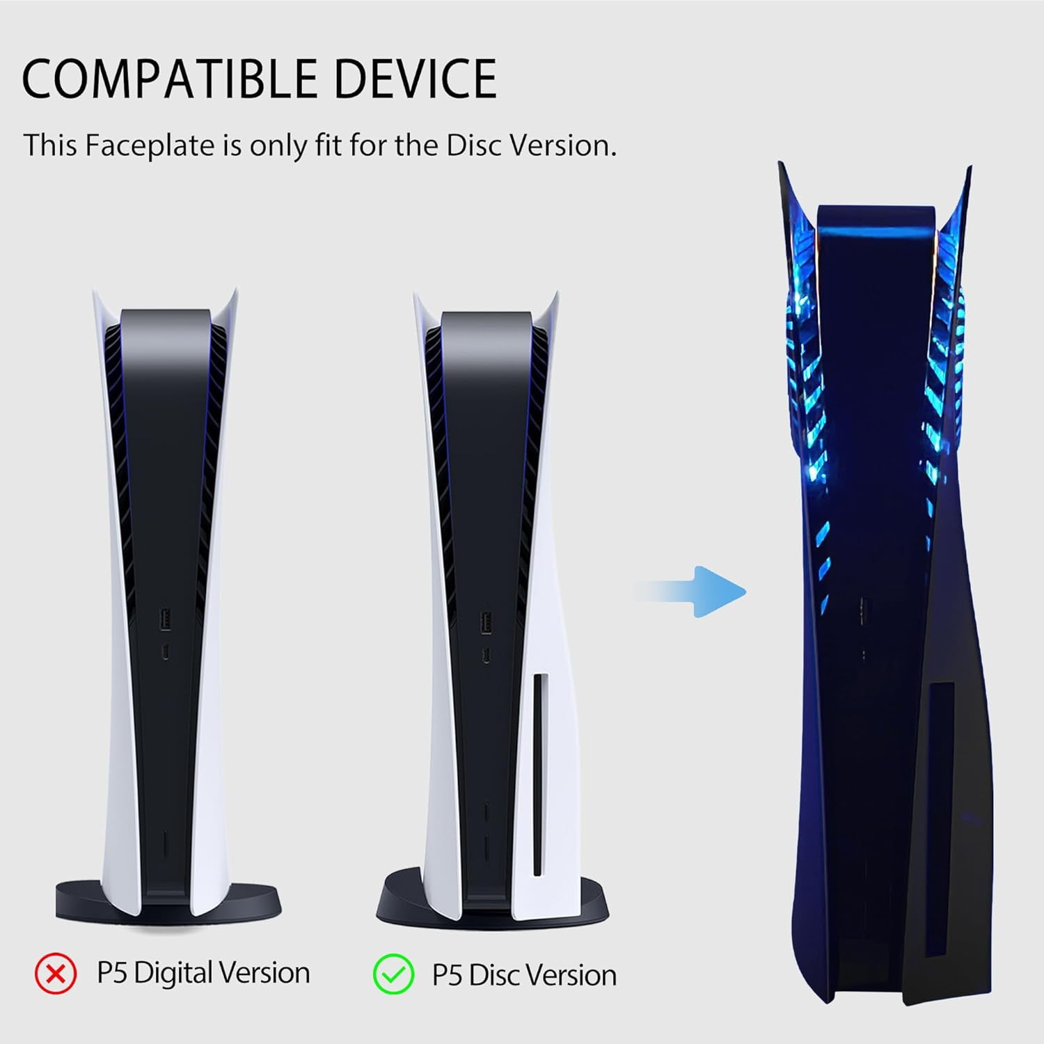 Faceplate with RGB Light Strip for PS5 and Dust Filter for Cooling Vents Uberwith 400+ Effects LED Light Ring Console Cover for Disc Edition DIY Decoration Kit Accessories Black