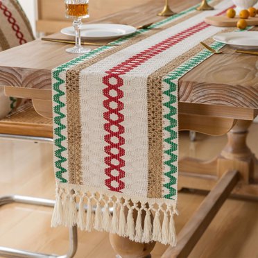 Fridja Christmas Tablecloth Christmas Table Cloth with Tassel Geometric Print Tablecloth Xmas Table Covers for Merry Christmas Winter Holiday Party Decorations Rectangle Christmas, 13.78x60.24in