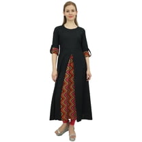 Bimba Indian Women Rayon Designer Black A-Line Kurta Ethnic Kurti With Scarf - 20