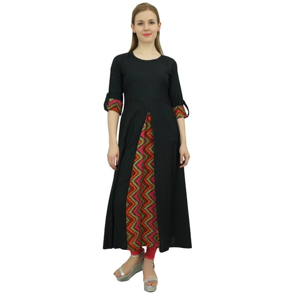 Bimba Indian Women Rayon Designer Black A-Line Kurta Ethnic Kurti With Scarf - 4