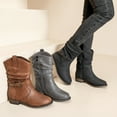 thumbnail image 6 of Women's Mid-Calf Cowboy Cowgirl Boots with Low Chunky Heel, Classic Round Toe, Motorcycle Style, Side Zipper,Fashion Western Black Boots., 6 of 6