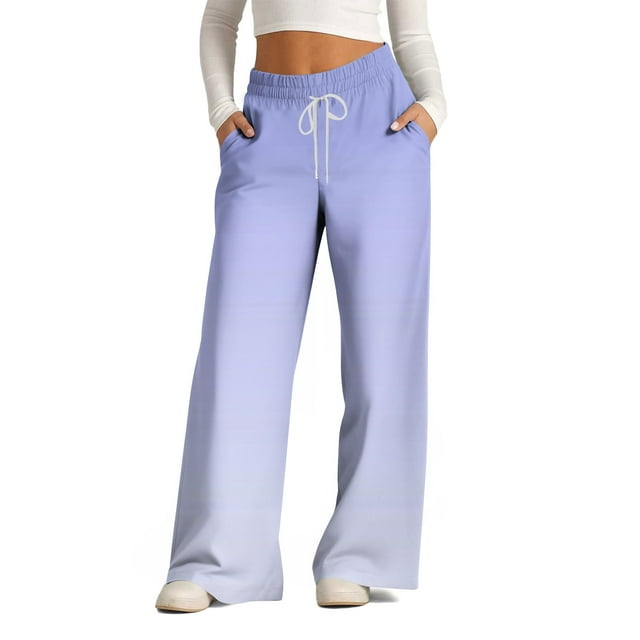 Pants for Women, Womens Fashionable Striped Printed Drawstring Wide Leg Pants
