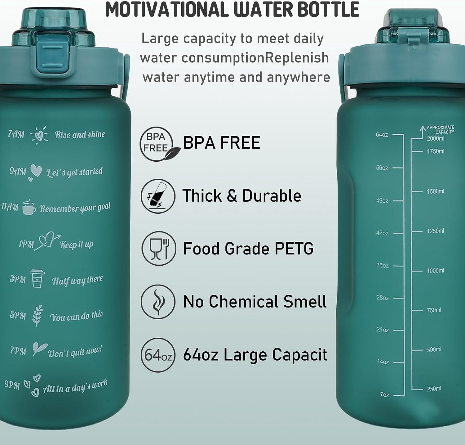 Half Gallon Water Bottle with Sleeve BPA Free 64 oz Water Jug with Straw and Time Marker, Motivational Gym Workout Pregnancy Water Bottles Gifts for Women