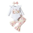 thumbnail image 2 of Bjutir Cute Toddler Baby Bodysuits Set Girls Long Sleeve Easter Rabbit Prints Romper Bodysuit Bell Bottoms Pants Outfits For 9 Months, 2 of 6