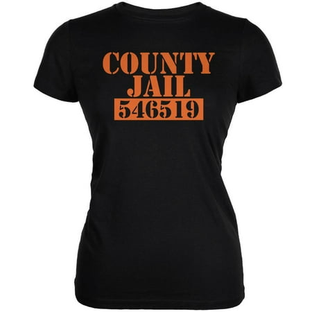Halloween County Jail Inmate Costume Black Juniors Soft T-Shirt