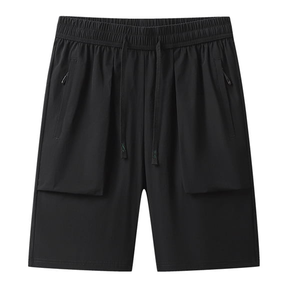 JTSRKL Mens Solid Quick Dry Cargo Shorts Drawstring Elastic Waist Zipper Pockets Trunks Lightweight Gym Training Running Short Trousers
