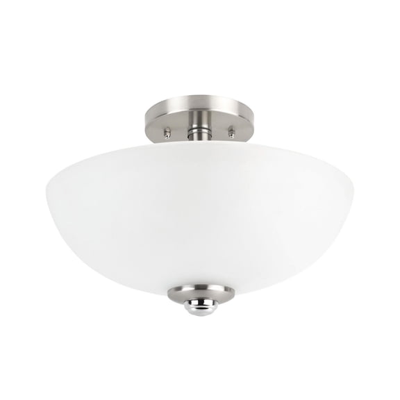 Plafonnier semi-encastré à 2 lumières, collection Hudson, fini en nickel brossé et chrome