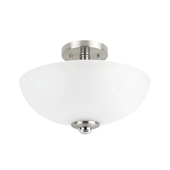 Plafonnier semi-encastré à 2 lumières, collection Hudson, fini en nickel brossé et chrome
