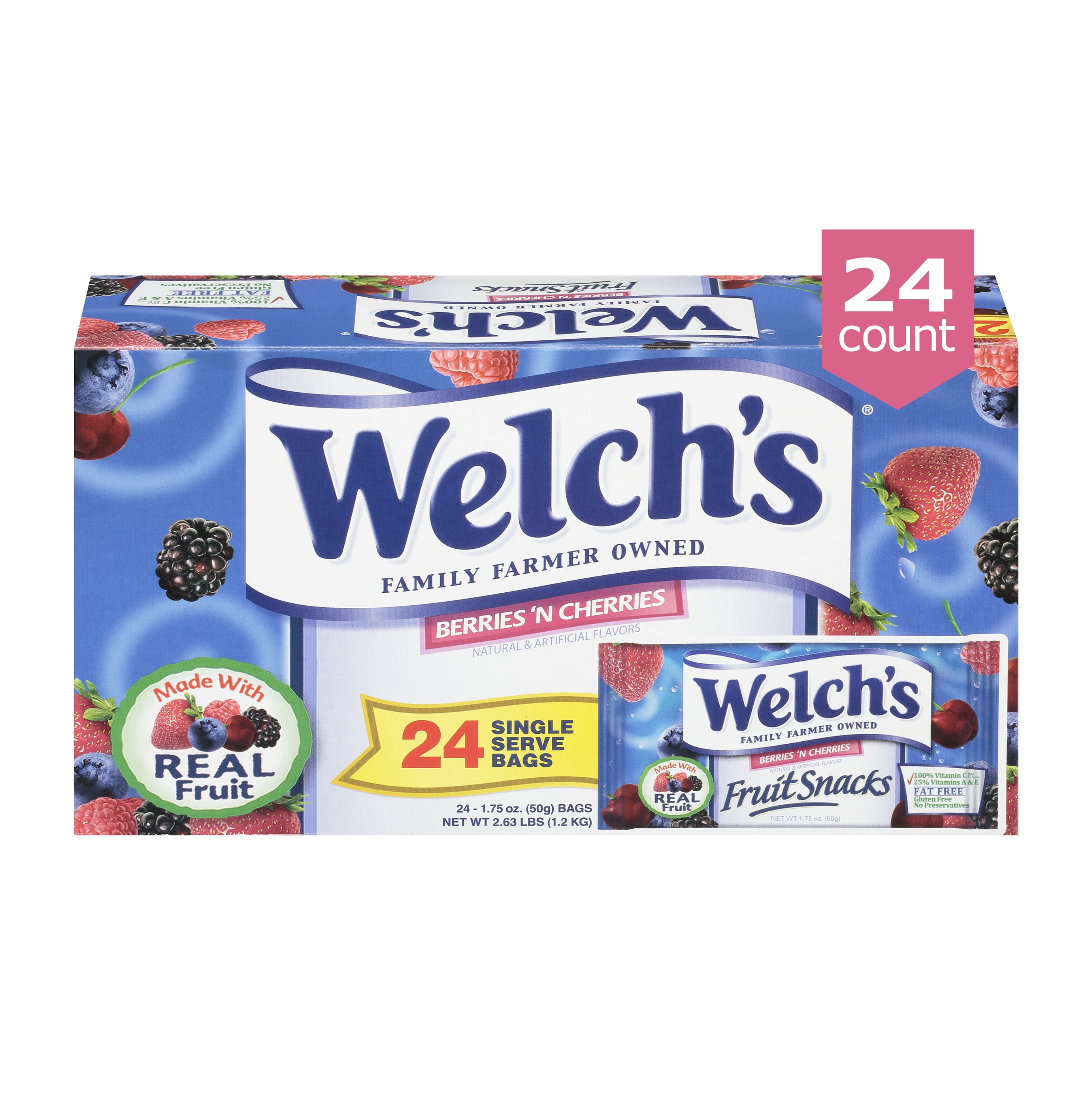 Welch's Fruit Snacks, Berries 'N Cherries, 24 ct, 1.75 oz