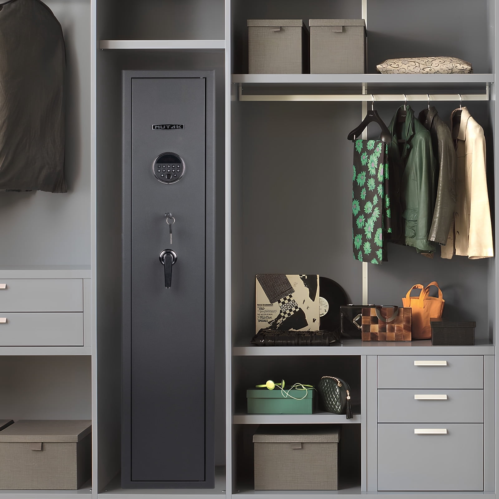 5  Large Gun Safe, Mutak Biometric Fingerprint, Gun Cabinet with Mute Mode, Long Gun Safe with Adjustable Gun Support, Removable Shelf & Metal Storage Box
