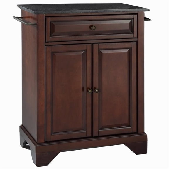 LAFAYETTE SOLID BLACK GRANITE TOP PORTABLE KITCHEN ISLAND IN VINTAGE MAHOGANY FINISH