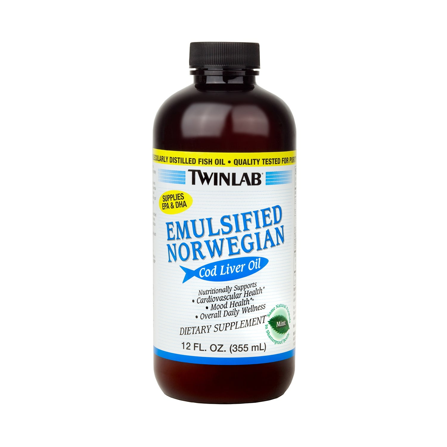 Twinlab Emulsified Norwegian Cod Liver Oil Liquid, Mint, 12 Fl Oz