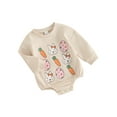 thumbnail image 1 of Sunloudy Barboteuse pour Bébé Filles, Manches Longues Col Rond Imprimé Œufs Carottes Rabbit Vêtements de Pâques, 1 of 6