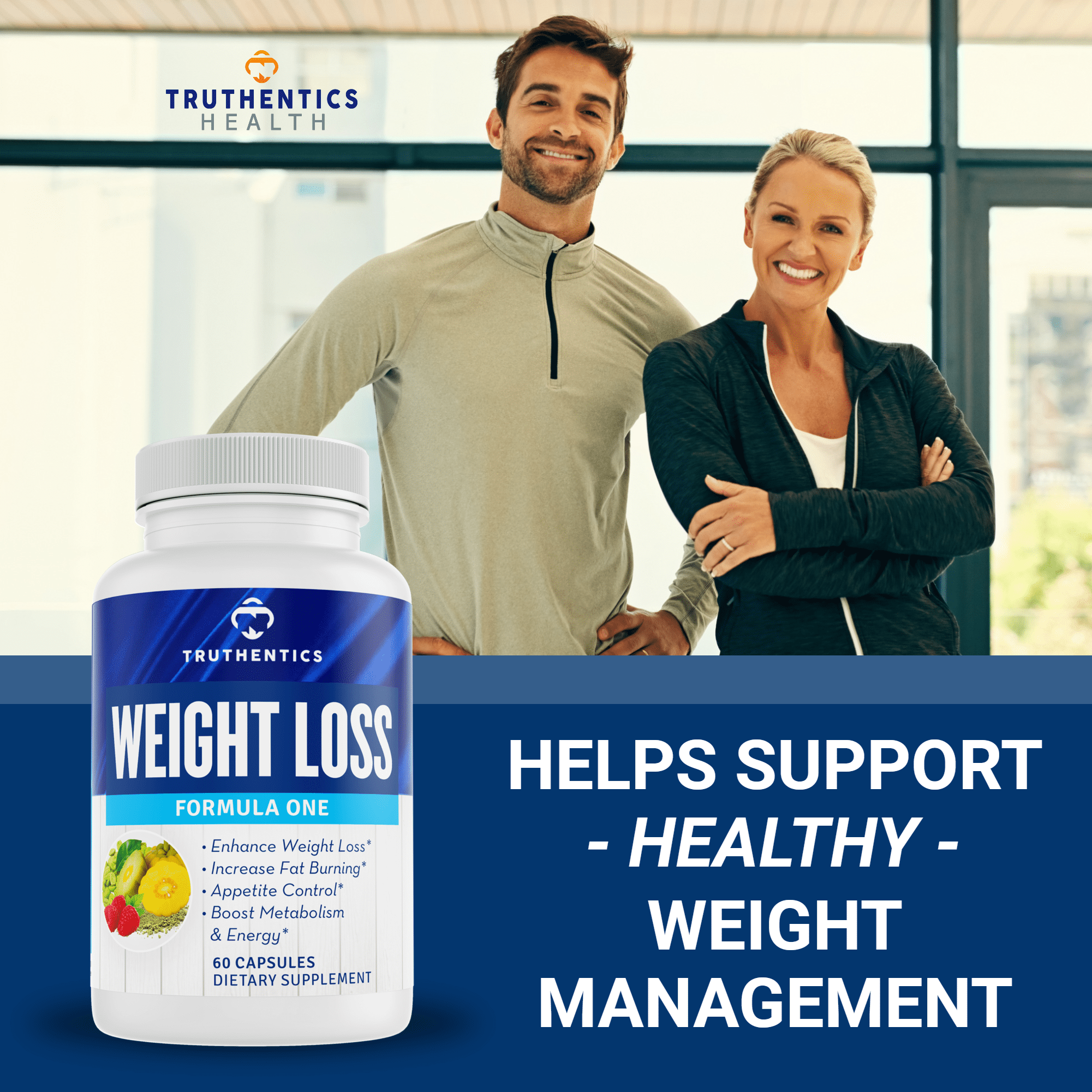 Truthentics Weight Loss Formula One - Fat Burner, Appetite Suppressant, Metabolism Booster with Raspberry Ketone - 60 Capsules, 2.5 oz
