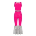 thumbnail image 4 of Miutii Kids Girls Sleeveless Sequin Flare Bell Bottom Jumpsuit Pants Color Block Belted Prom Leotard Hot Pink 10, 4 of 5