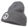 thumbnail image 2 of Peace Symbol Embroidered Long Beanie - Grey OSFM, 2 of 5
