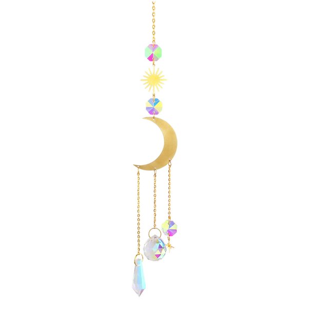 Style 4 Carillón de viento de cristal, colgante de estrella y Luna para adorno atrapasol