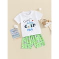thumbnail image 2 of FEORJGP Toddler Baby Boys Summer Shorts Set 6M 12M 18M 2Y 3Y Infant Short Sleeve T-shirt Letters Print Crew Neck Tops with Golf Cart Print Shorts Newborn Fashion Cute Comfy Outfit for Father's Day, 2 of 9