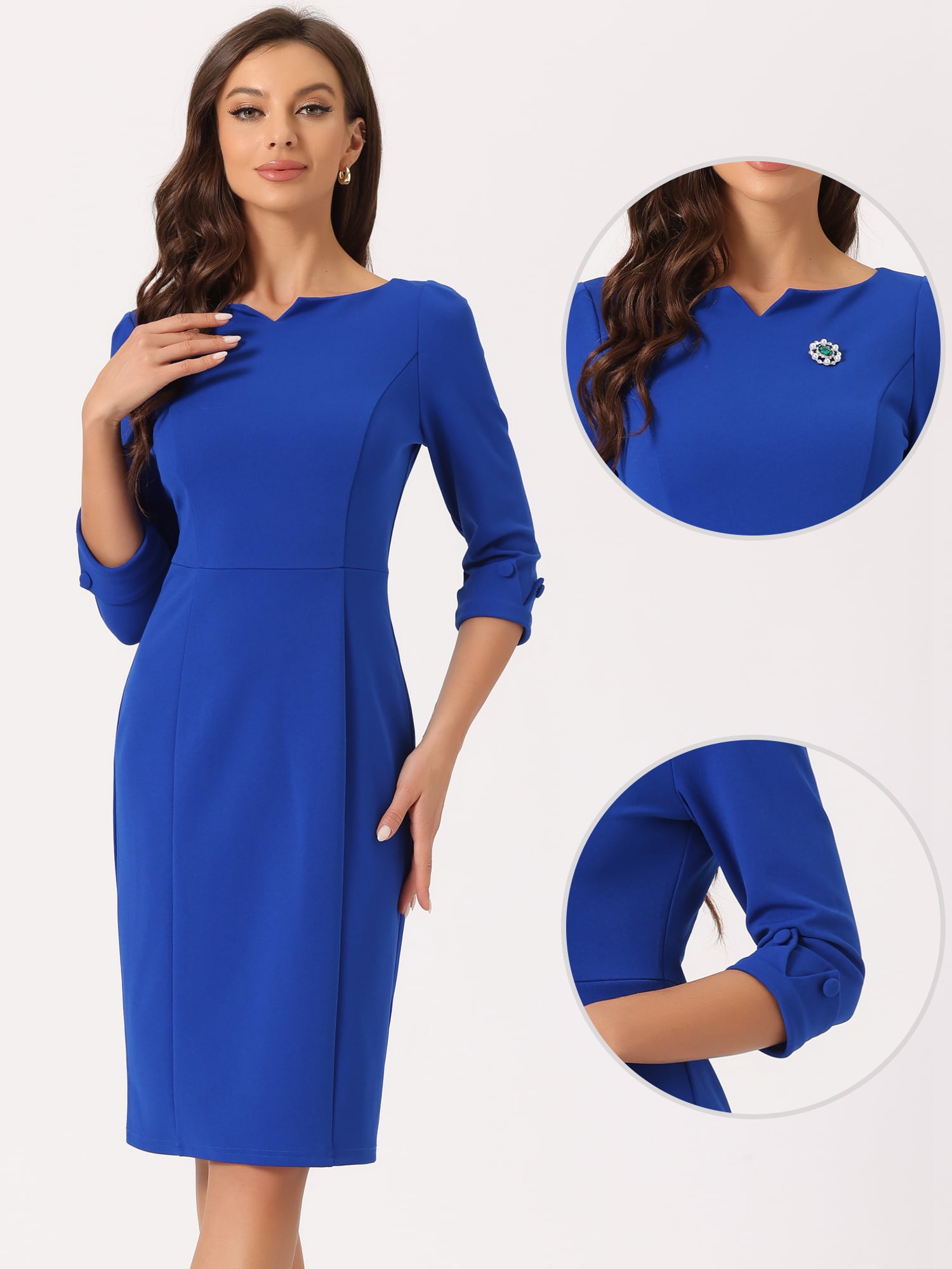 DARING DIVA Sweetheart Neck Slim Fit Work Midi Dress M Royal Blue