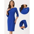 thumbnail image 2 of Unique Bargains Women 3/4 Sleeve Sweetheart Neck Slim Fit Work Pencil Midi Dress S Royal Blue, 2 of 6