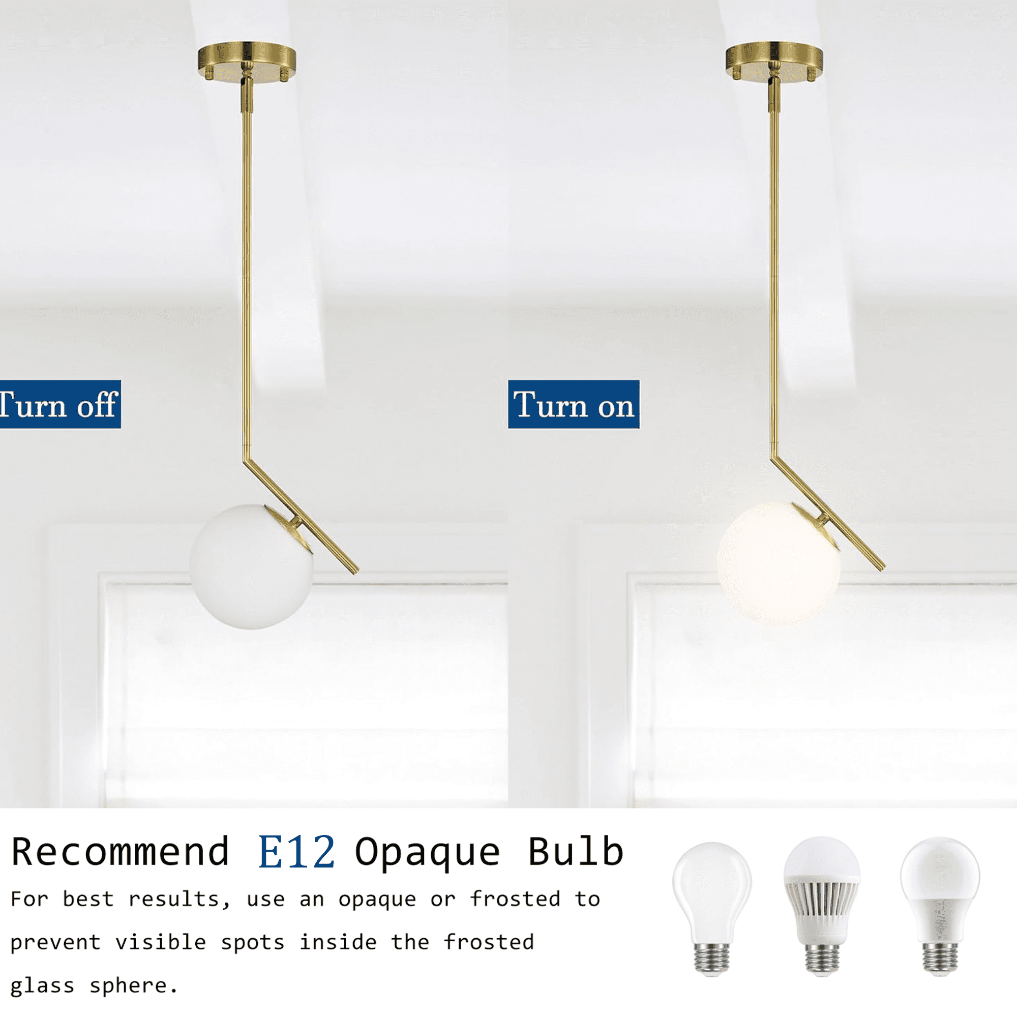 Gold Globe Pendant Light, 5.9" Frosted Glass Shade for Kitchen Island, E12